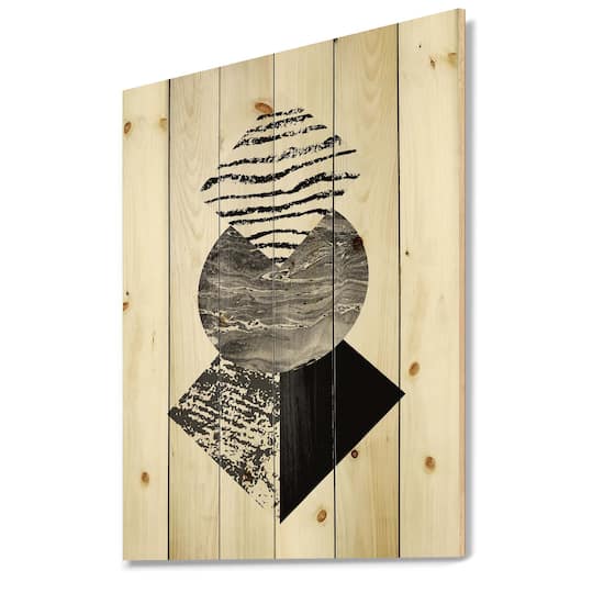 Designart - Tropical Palm Leaf With Abstract Geometry Shapes I - Modern Print on Natural Pine Wood